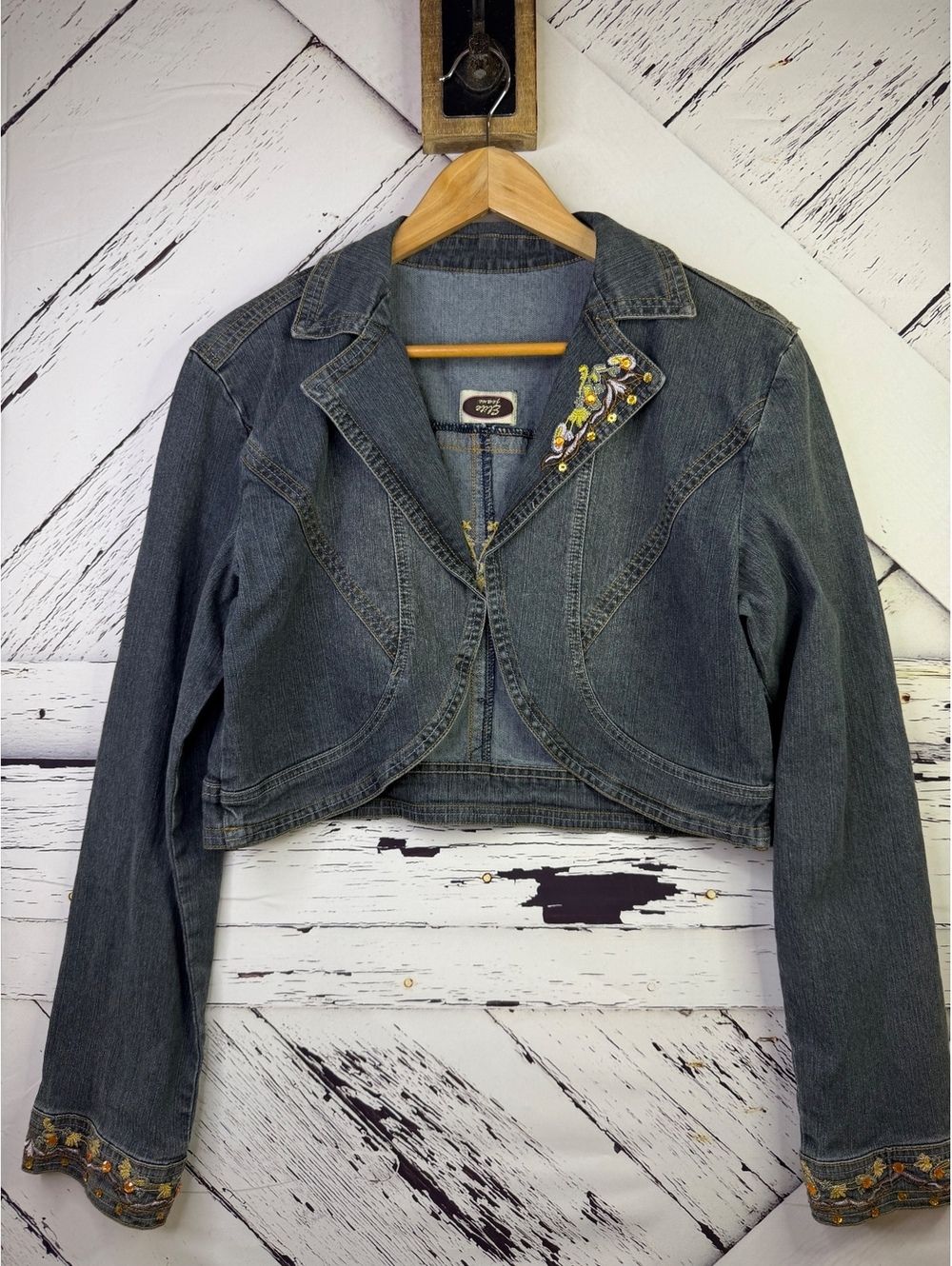 Vintage Elite Jeans Embroidered Boho Y2K Cropped Denim Bolero Jacket Women’s 2X